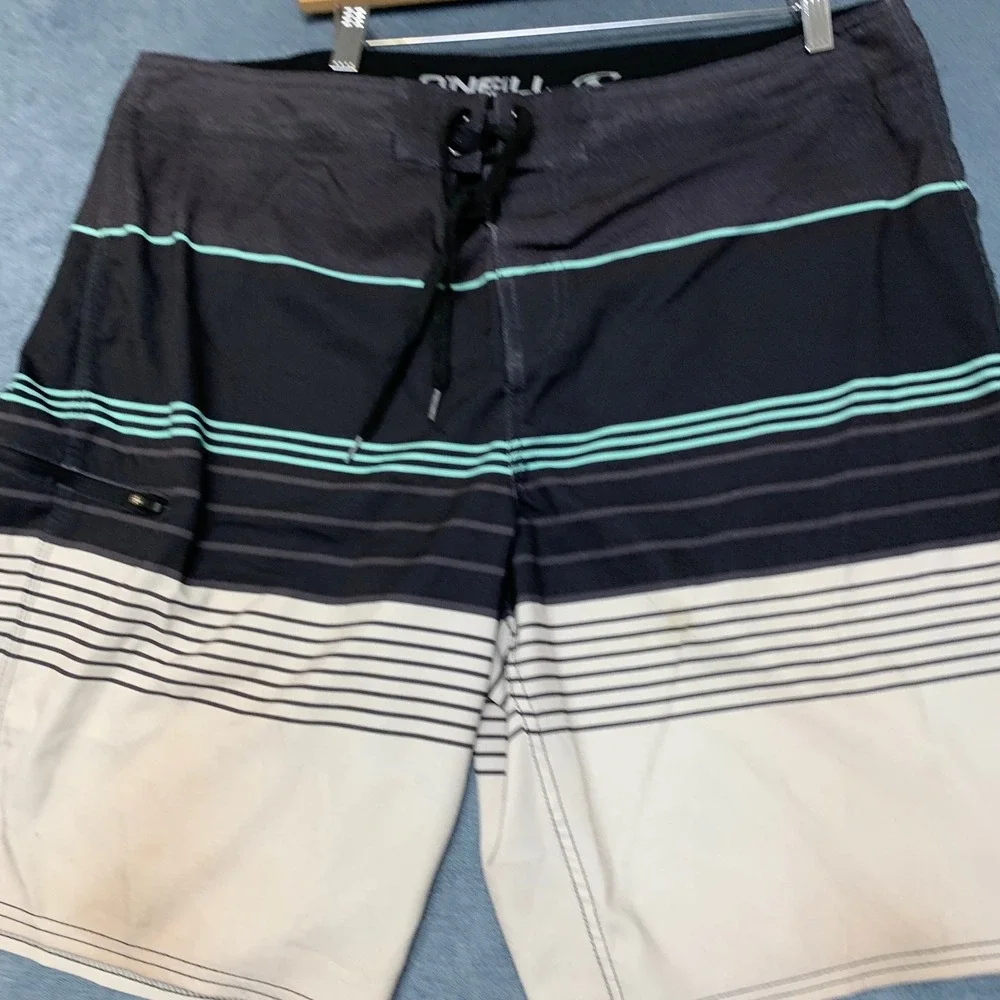 O'Neill Board Shorts Mens 38 Multicolor Logo Straight Leg Striped Summer Beach